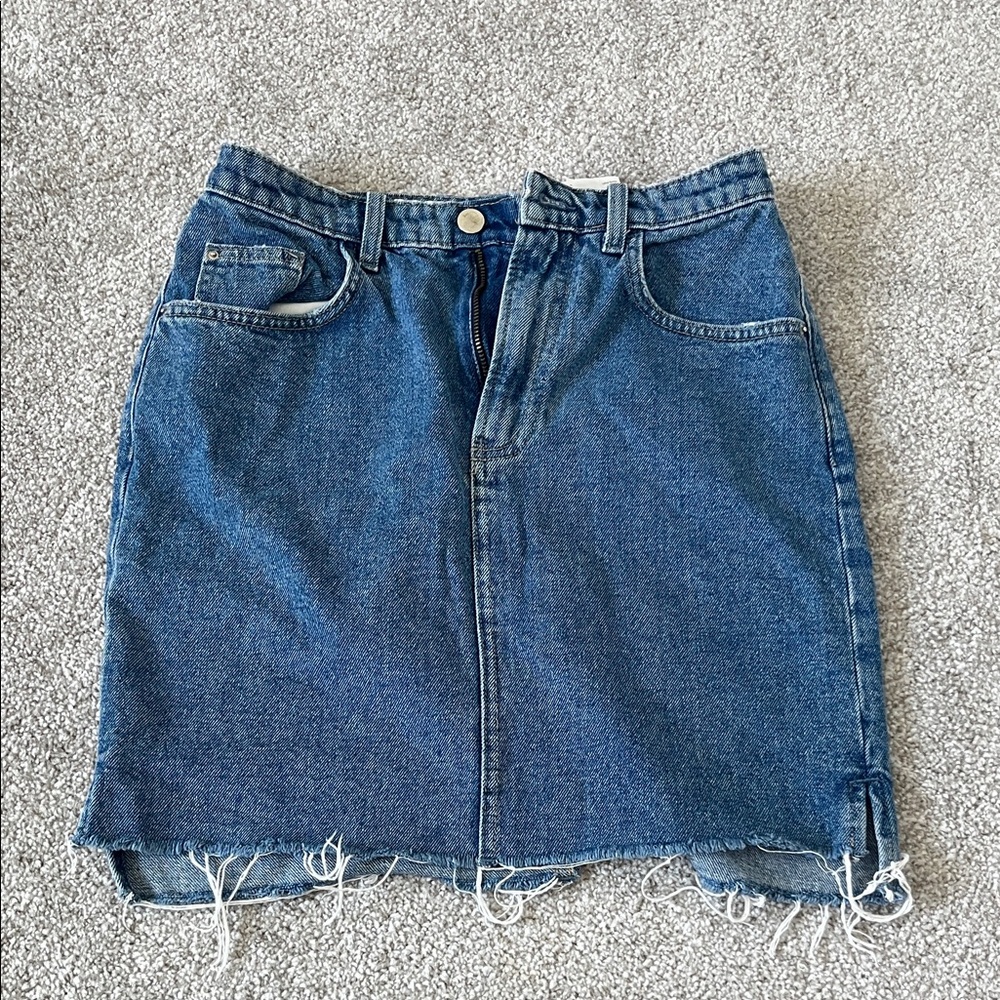 H&M Blue Denim Mini Skirt with Frayed Hem